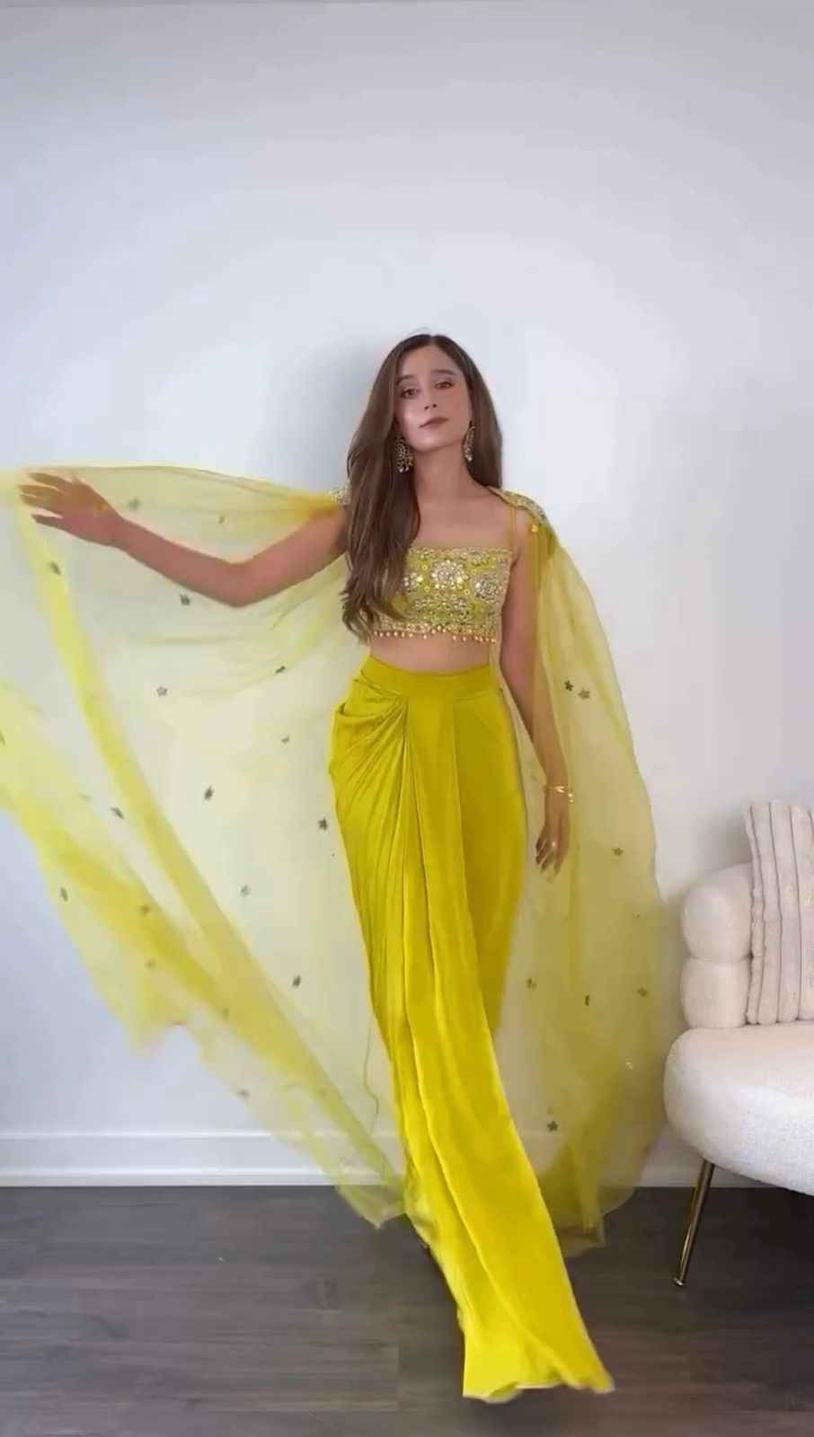 Party Wear Yellow Color Chinon silk Dhoti With Strug Choli for girls