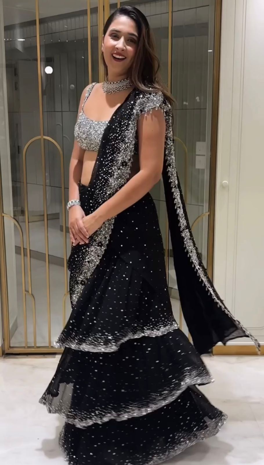 Wedding Wear Black Color Georgette Saree For Girls