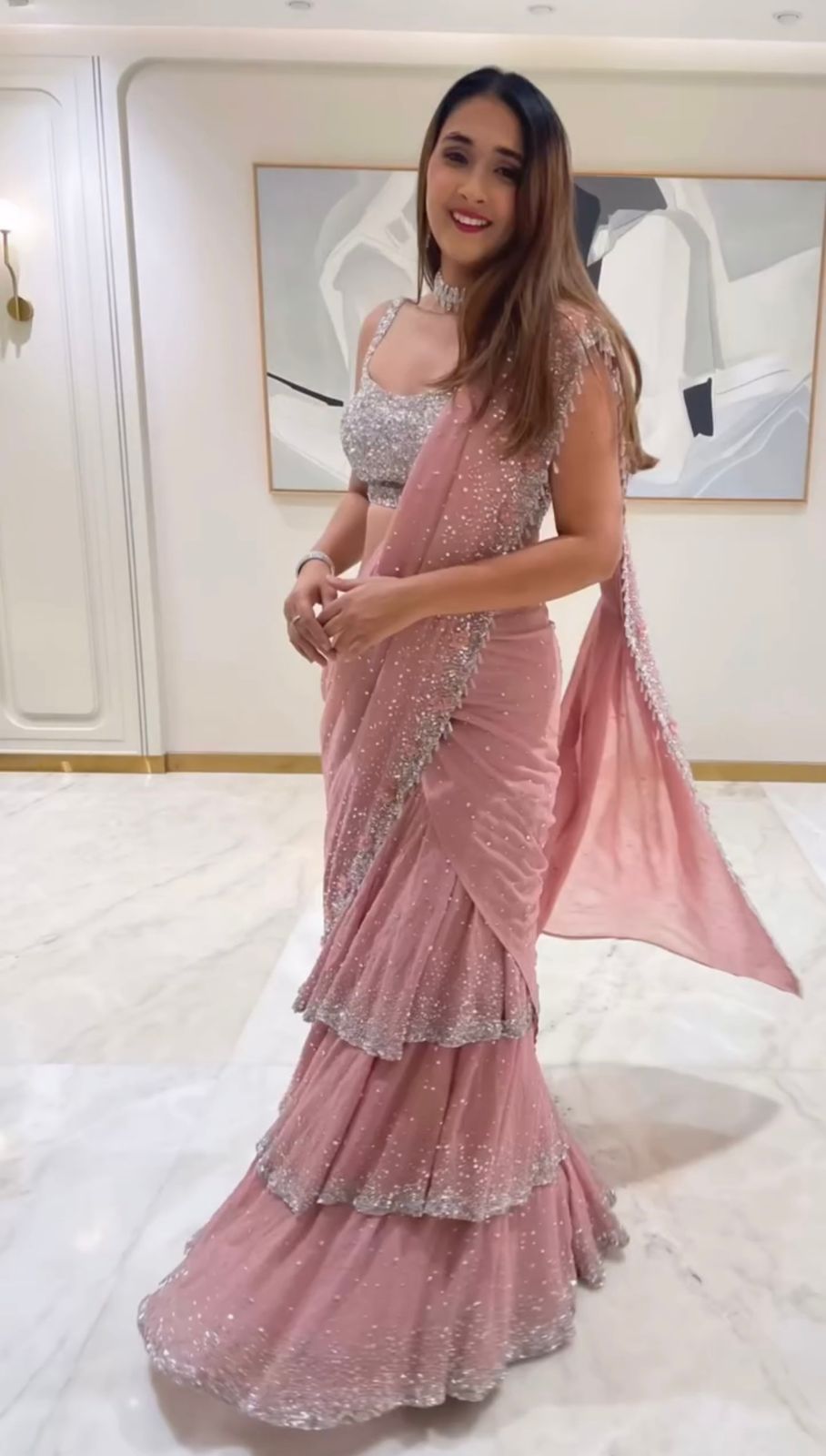 Wedding Wear Baby Pink Color Georgette Saree For Girls