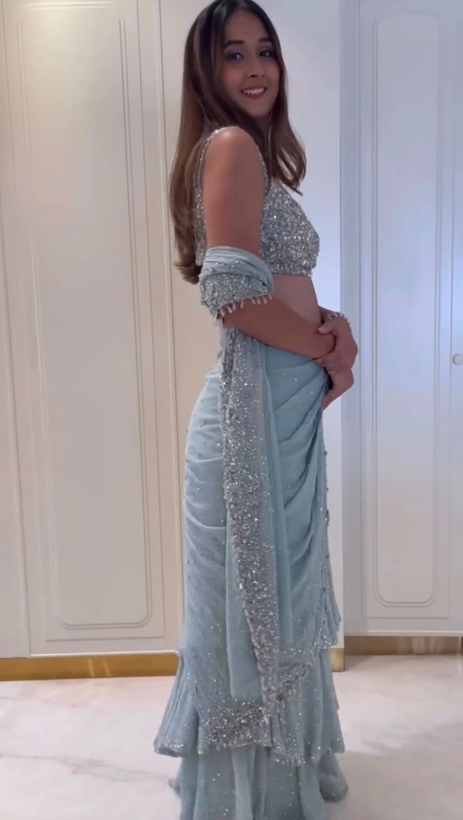 Wedding Wear Sky Blue Georgette Saree For Women
