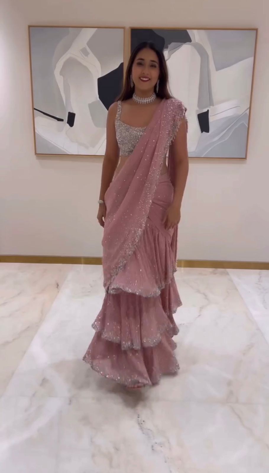 Wedding Wear Baby Pink Color Georgette Saree For Girls