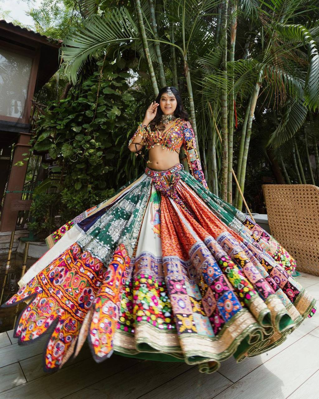 Magnific Printed Real Mirror Colorful Navratri Lehenga Choli