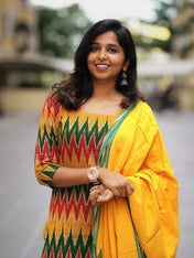Multicolor Ikat Printed Kurta Set with Yellow Dupatta