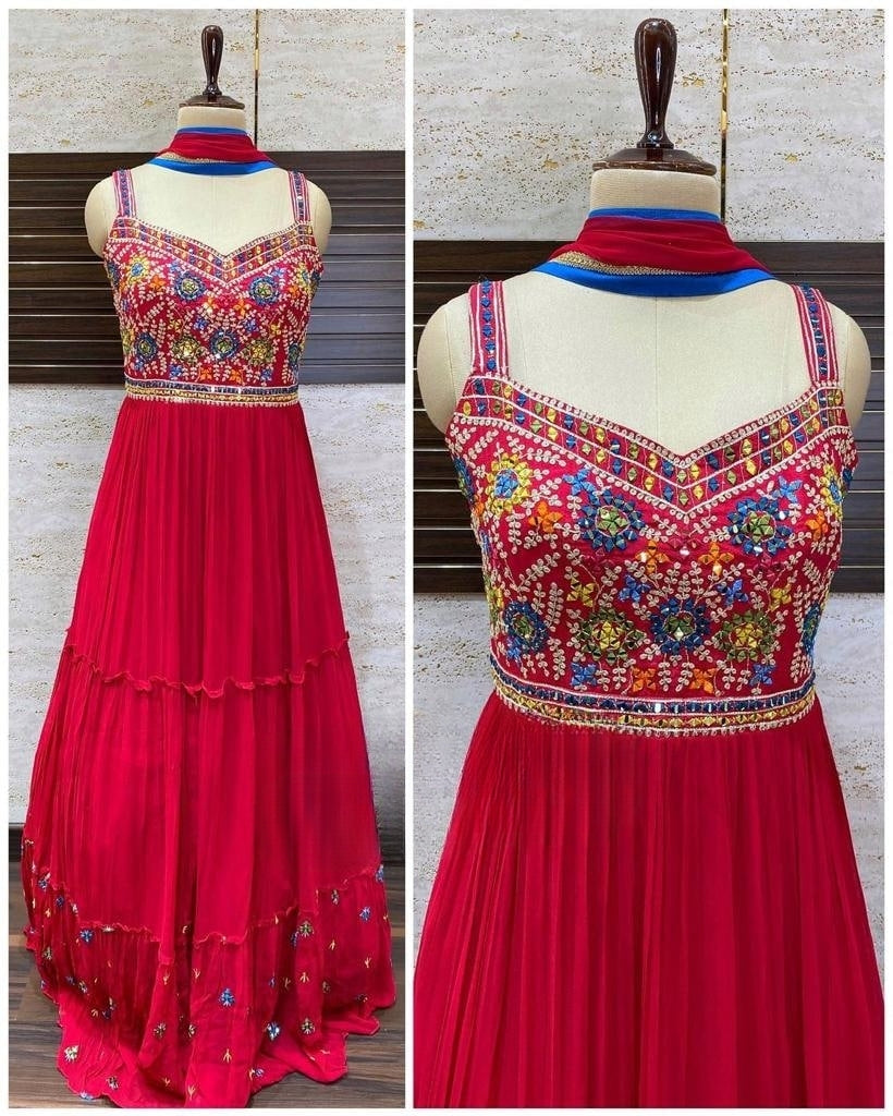 Wedding Wear Red Sequence Work Dress