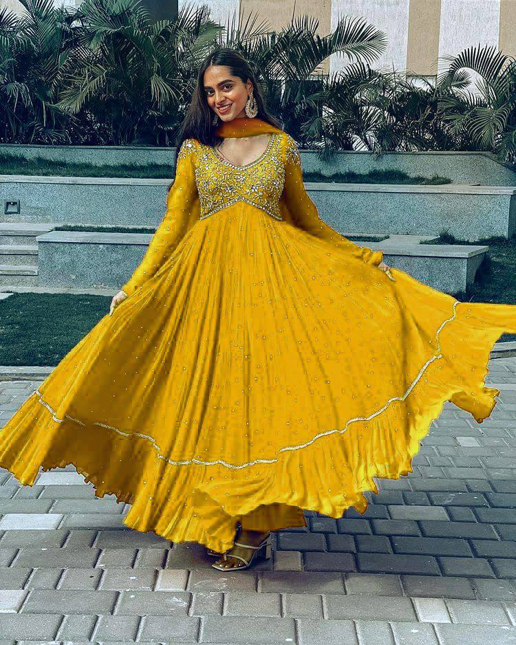 Beautiful Embroidered Ruffle Layer Gown Designs For Girls