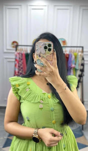 Lime Green Embroidered Tier Dress for Women