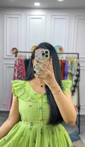 Lime Green Embroidered Tier Dress for Women