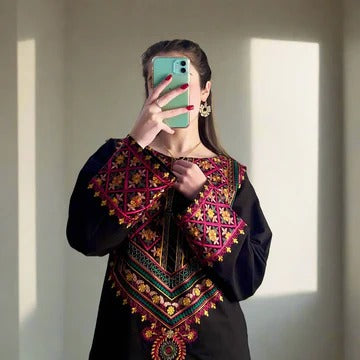 Black Cambric Embroidered Suit Set for Women