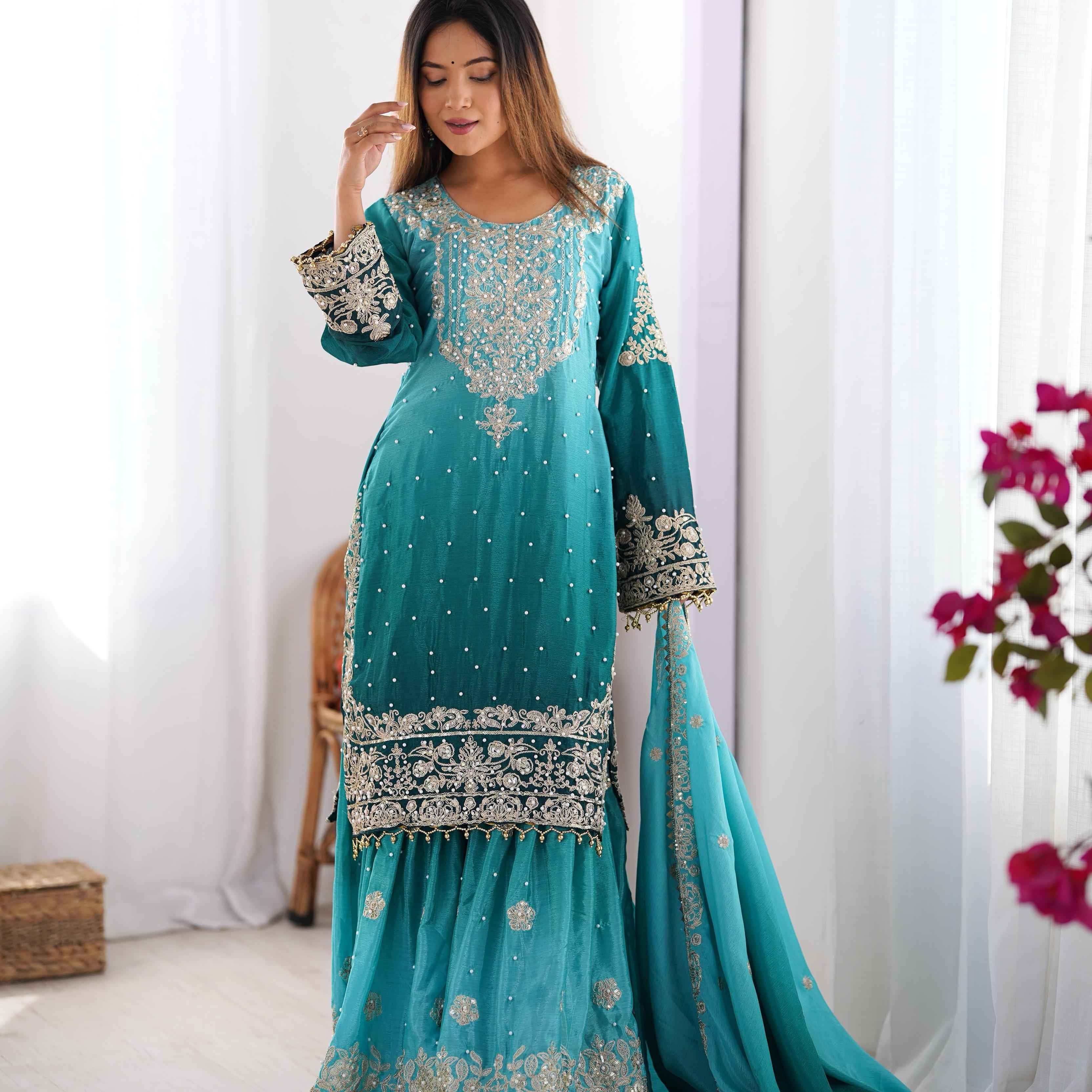 Casual Wear Multi Color Foux Gorgette Sharara For Girls