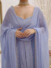 Lavender Chikankari Handwork Anarkali Gown with Dupatta