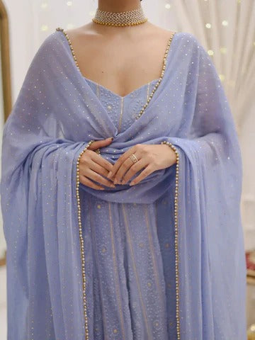Lavender Chikankari Handwork Anarkali Gown with Dupatta