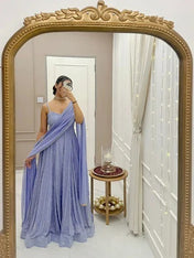 Lavender Chikankari Handwork Anarkali Gown with Dupatta