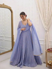 Lavender Chikankari Handwork Anarkali Gown with Dupatta