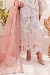 Elegant White Floral Embroidered 3 Piece Suit With Lace Detailing