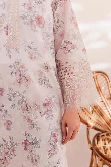 Elegant White Floral Embroidered 3 Piece Suit With Lace Detailing