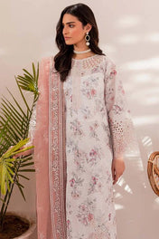 Elegant White Floral Embroidered 3 Piece Suit With Lace Detailing