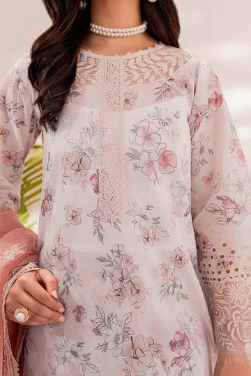 Elegant White Floral Embroidered 3 Piece Suit With Lace Detailing