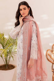 Elegant White Floral Embroidered 3 Piece Suit With Lace Detailing