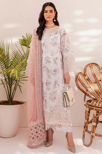 Elegant White Floral Embroidered 3 Piece Suit With Lace Detailing