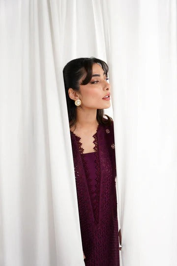 Deep Plum Embroidered A-Line Kurta Set for Women