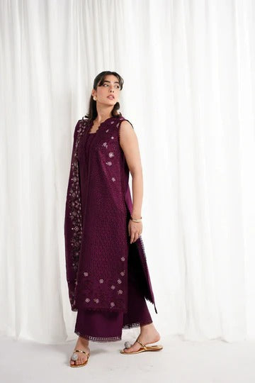 Deep Plum Embroidered A-Line Kurta Set for Women