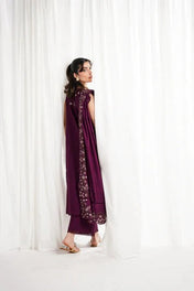 Deep Plum Embroidered A-Line Kurta Set for Women