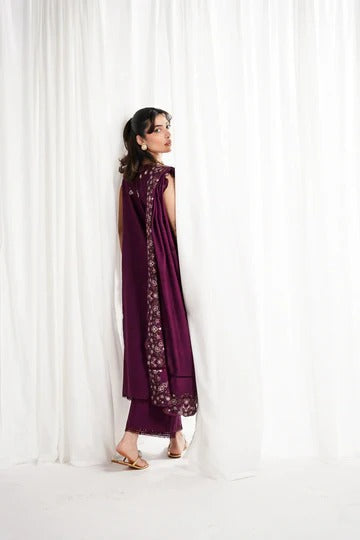 Deep Plum Embroidered A-Line Kurta Set for Women