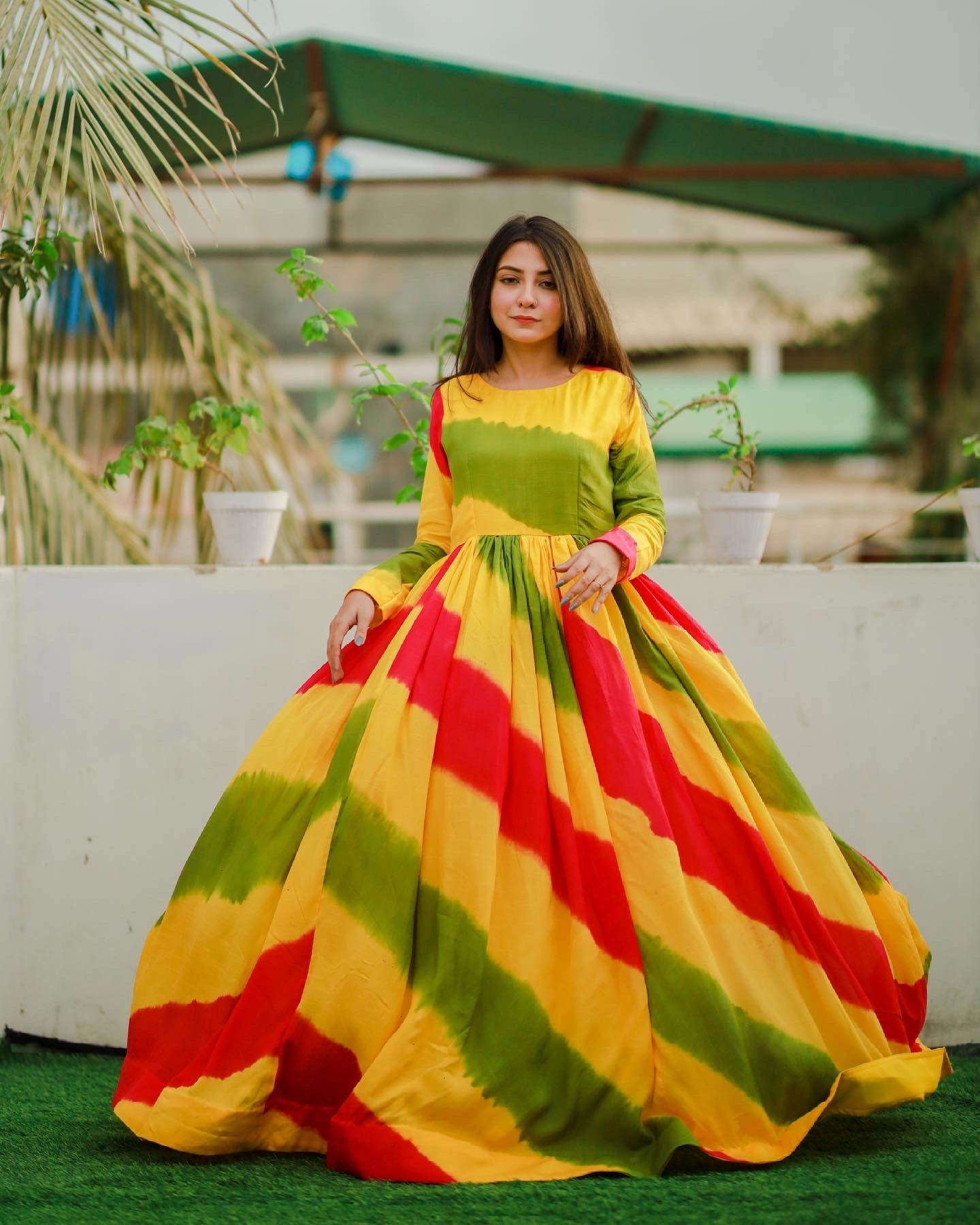 Party Wear Floral Lehariya Printed Beautiful Gown