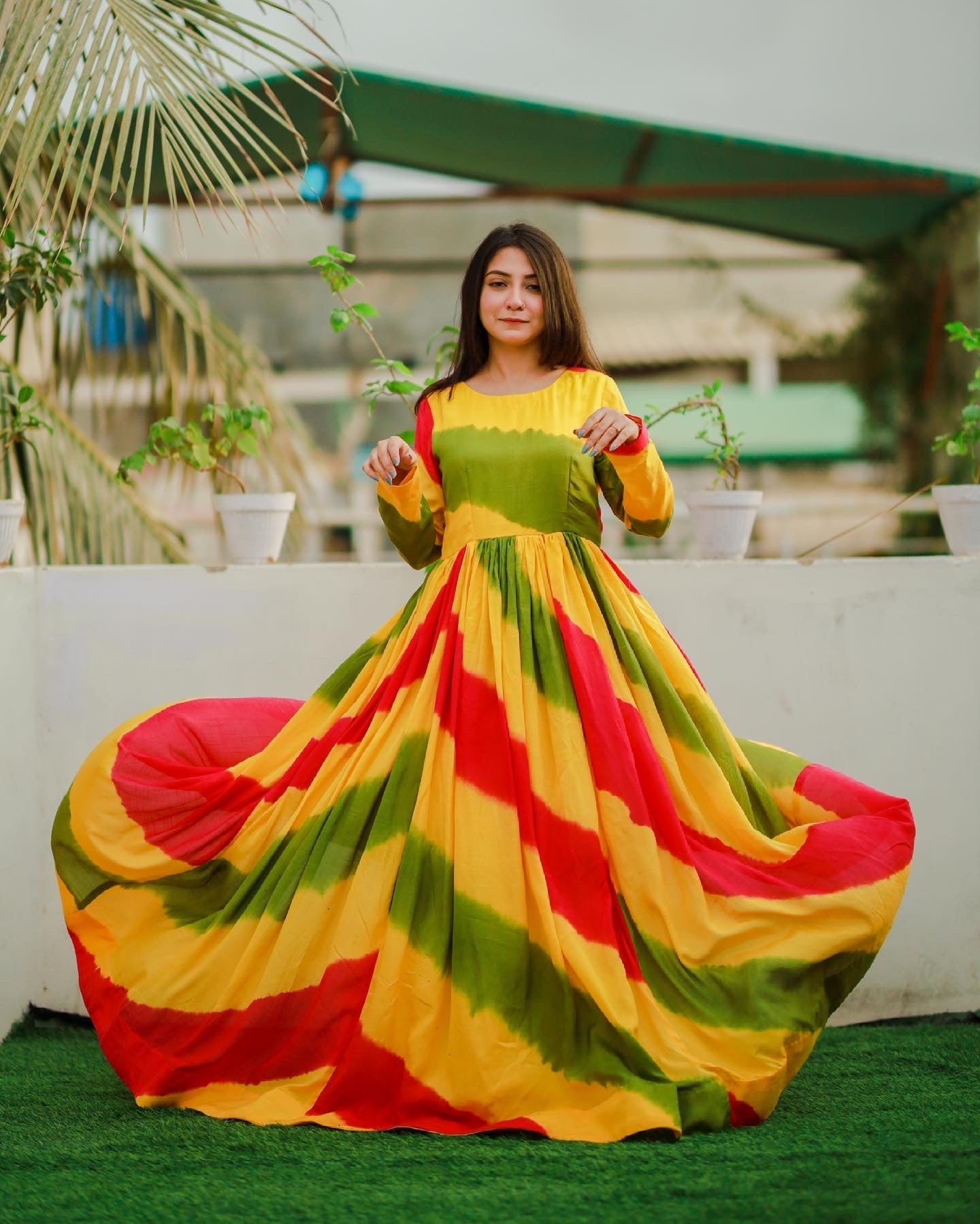 Party Wear Floral Lehariya Printed Beautiful Gown
