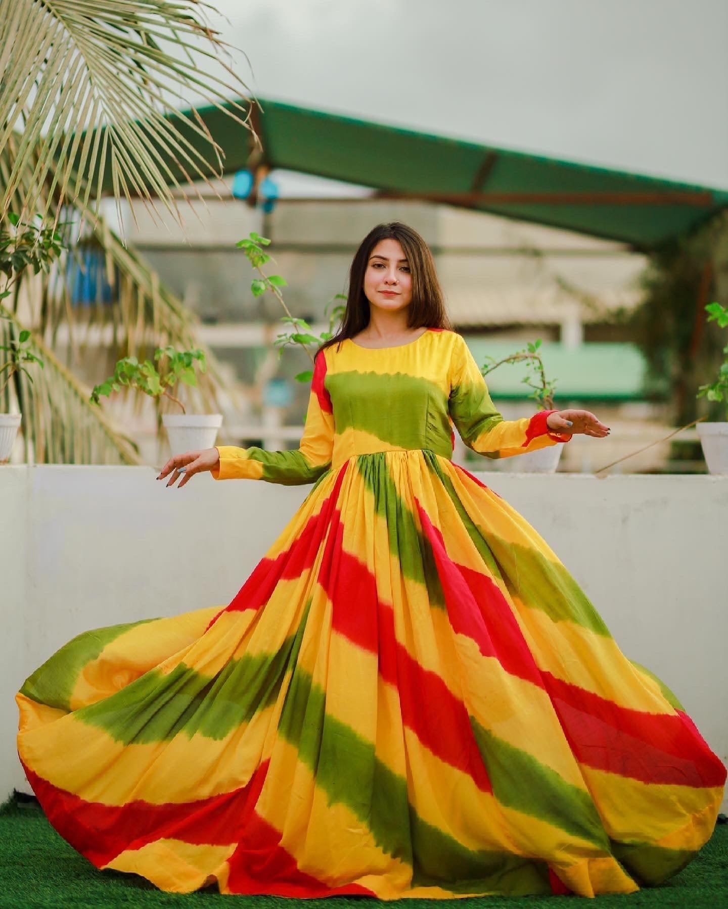 Party Wear Floral Lehariya Printed Beautiful Gown