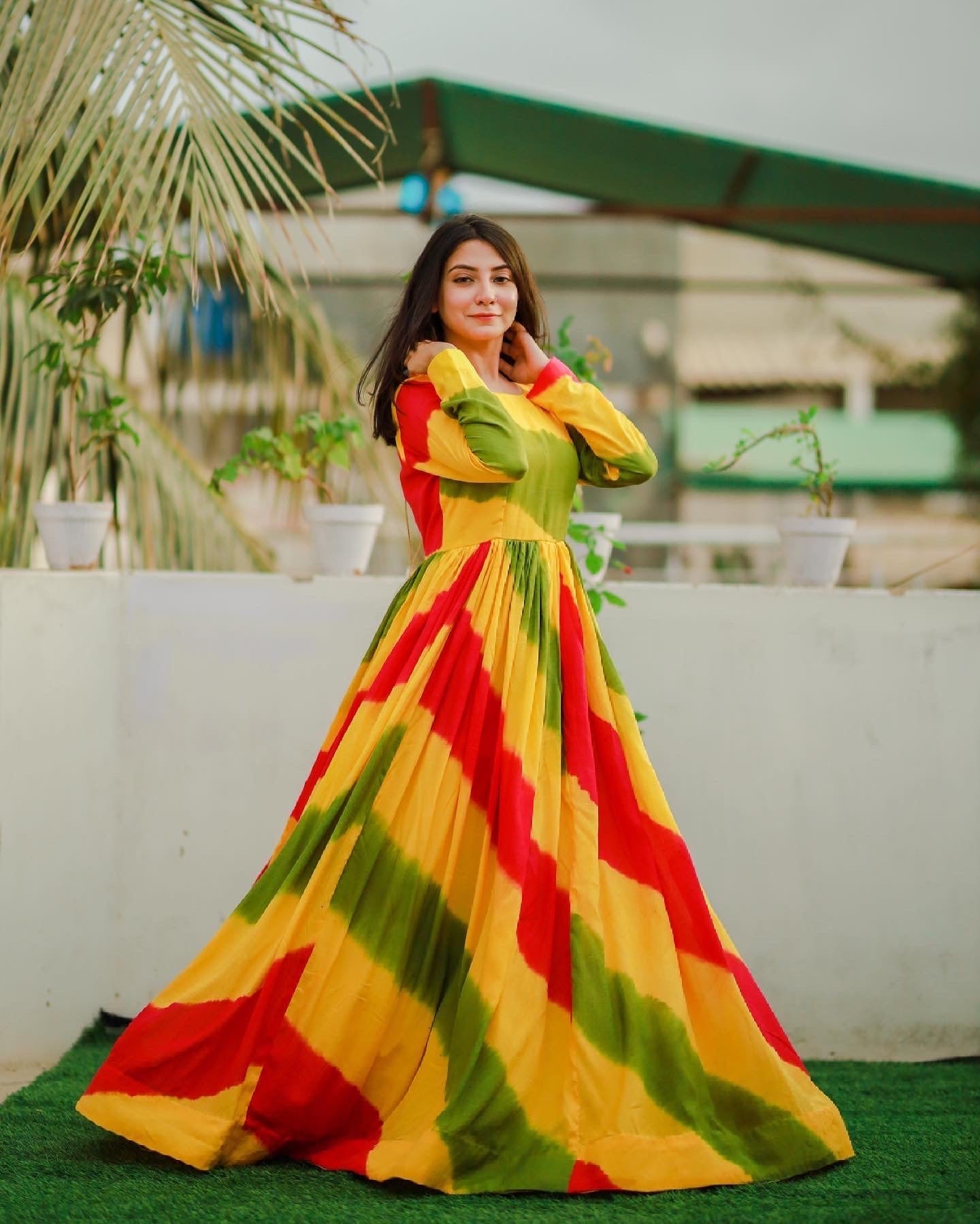 Party Wear Floral Lehariya Printed Beautiful Gown
