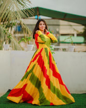 Party Wear Floral Lehariya Printed Beautiful Gown