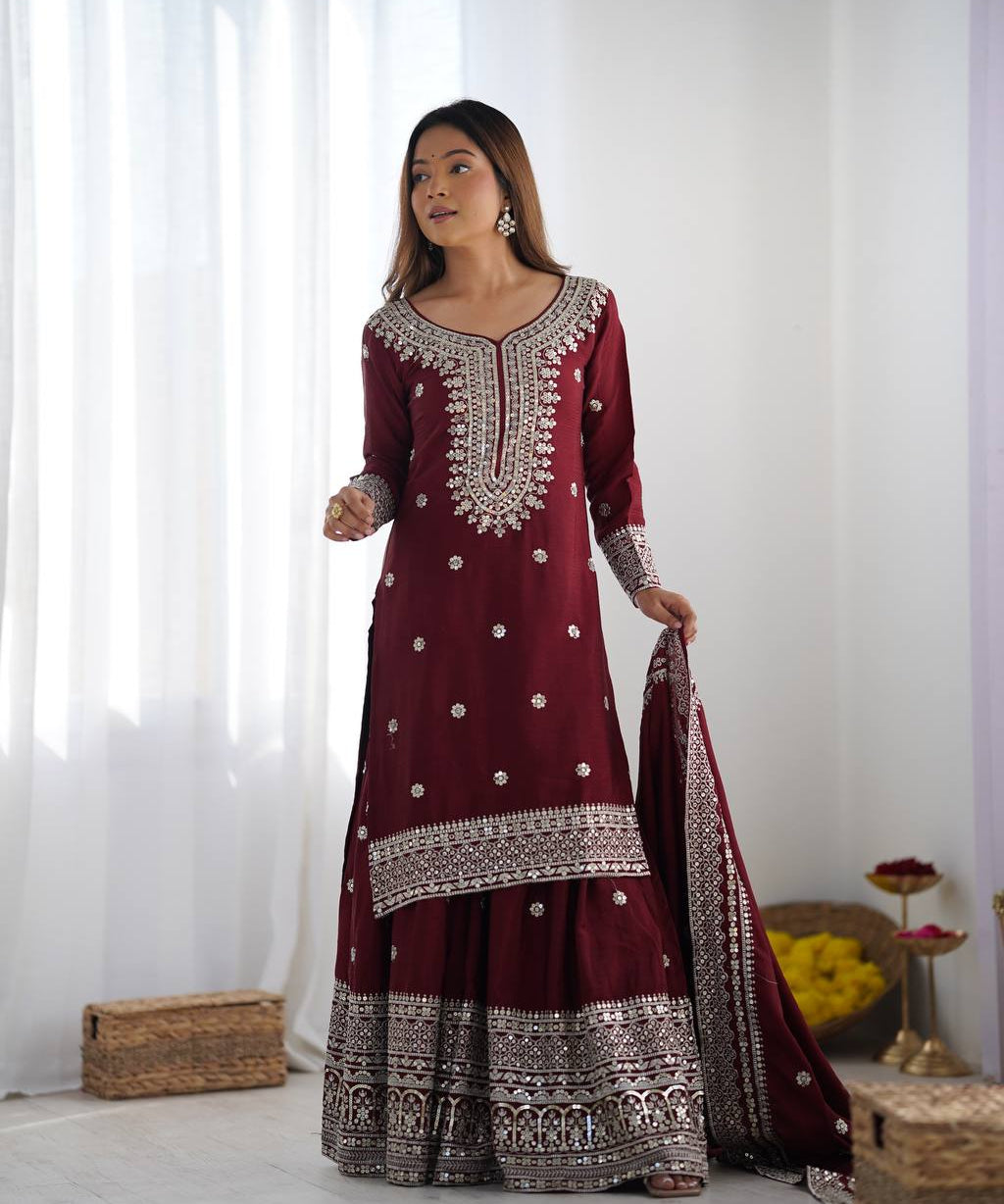 Designer_Maroon_White_color_Chinnon_Silk_With_Embroidery_For_Girls.jpg