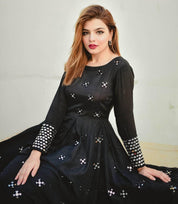 Designer Soft Silk Black Color Flared Heavy Work Gown