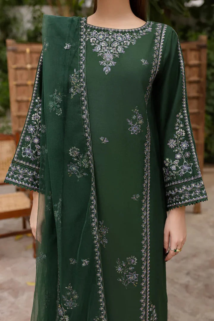 Deep Green Embroidered Straight Suit Set for Women