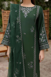 Deep Green Embroidered Straight Suit Set for Women