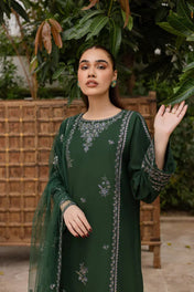 Deep Green Embroidered Straight Suit Set for Women