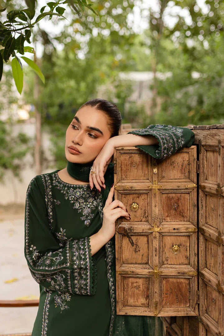 Deep Green Embroidered Straight Suit Set for Women