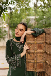 Deep Green Embroidered Straight Suit Set for Women