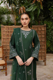 Deep Green Embroidered Straight Suit Set for Women