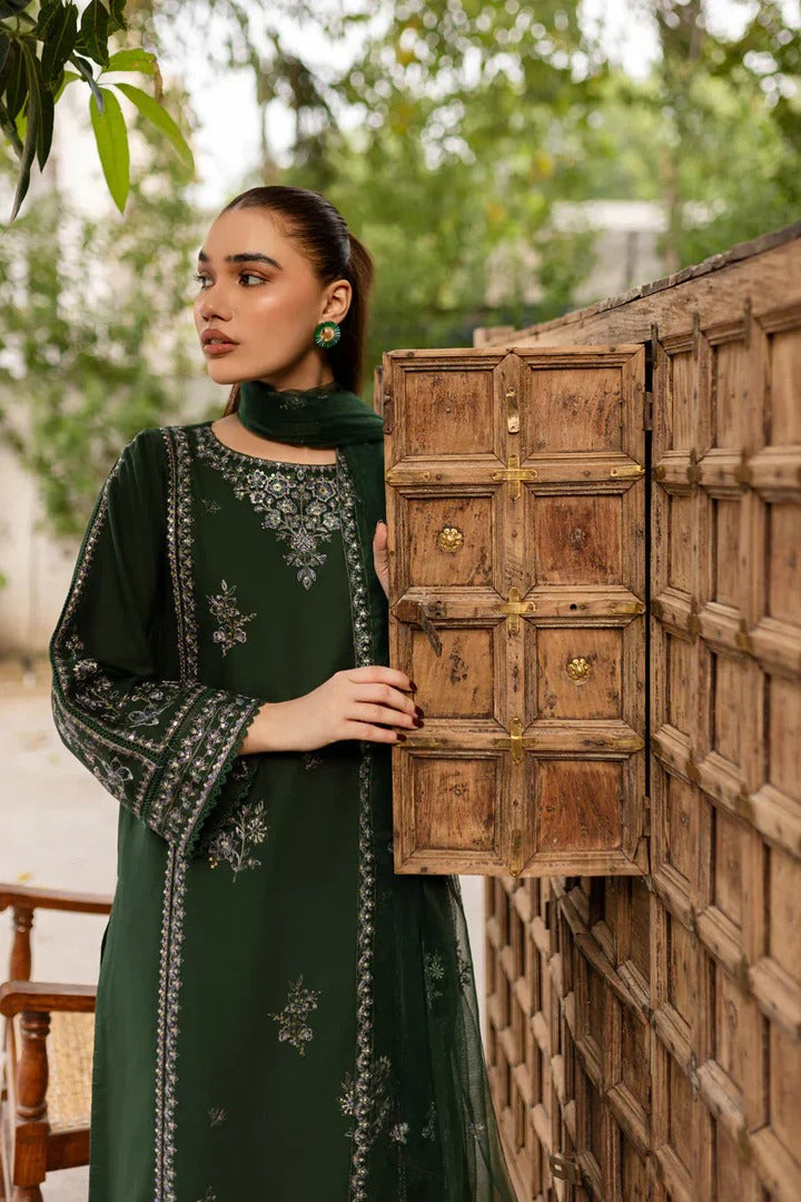 Deep Green Embroidered Straight Suit Set for Women