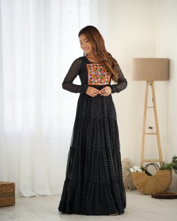 Festival Wear Black Color Heavy Fox Georgette Gown For Girls