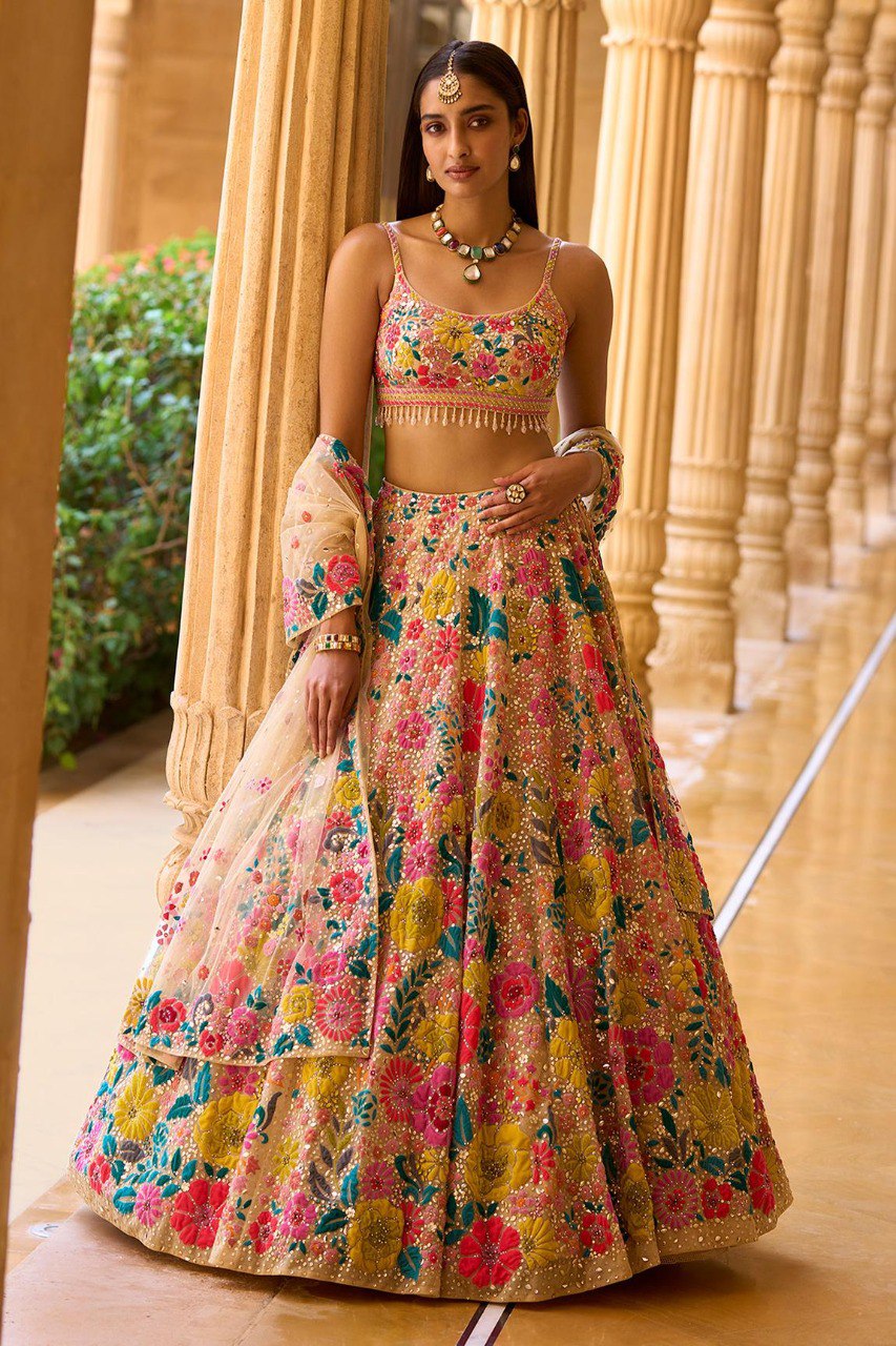 Festival Wear Multi Color Faux Georgette Lehenga For Girls