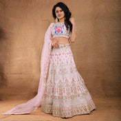 Festival Wear Baby Pink Color Silk Lehenga For Girls
