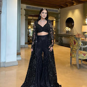 Festival Wear Black Color Soft Butterfly Net Sharara For Girls