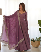 Festival Wear Light Purple Color Pure Roman Silk Chanderi Gown For Girls