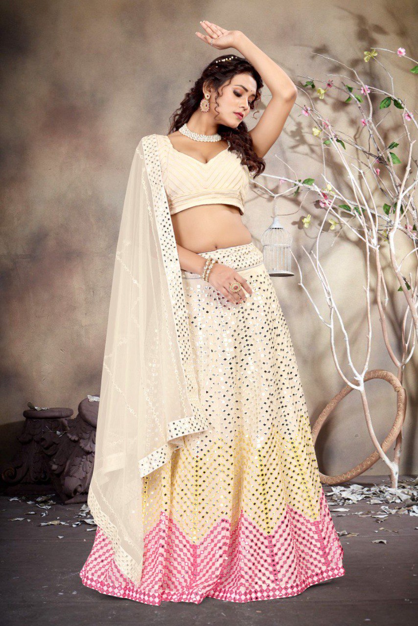 Festival Wear Multi Color Faux Georgette Lehenga For Girls