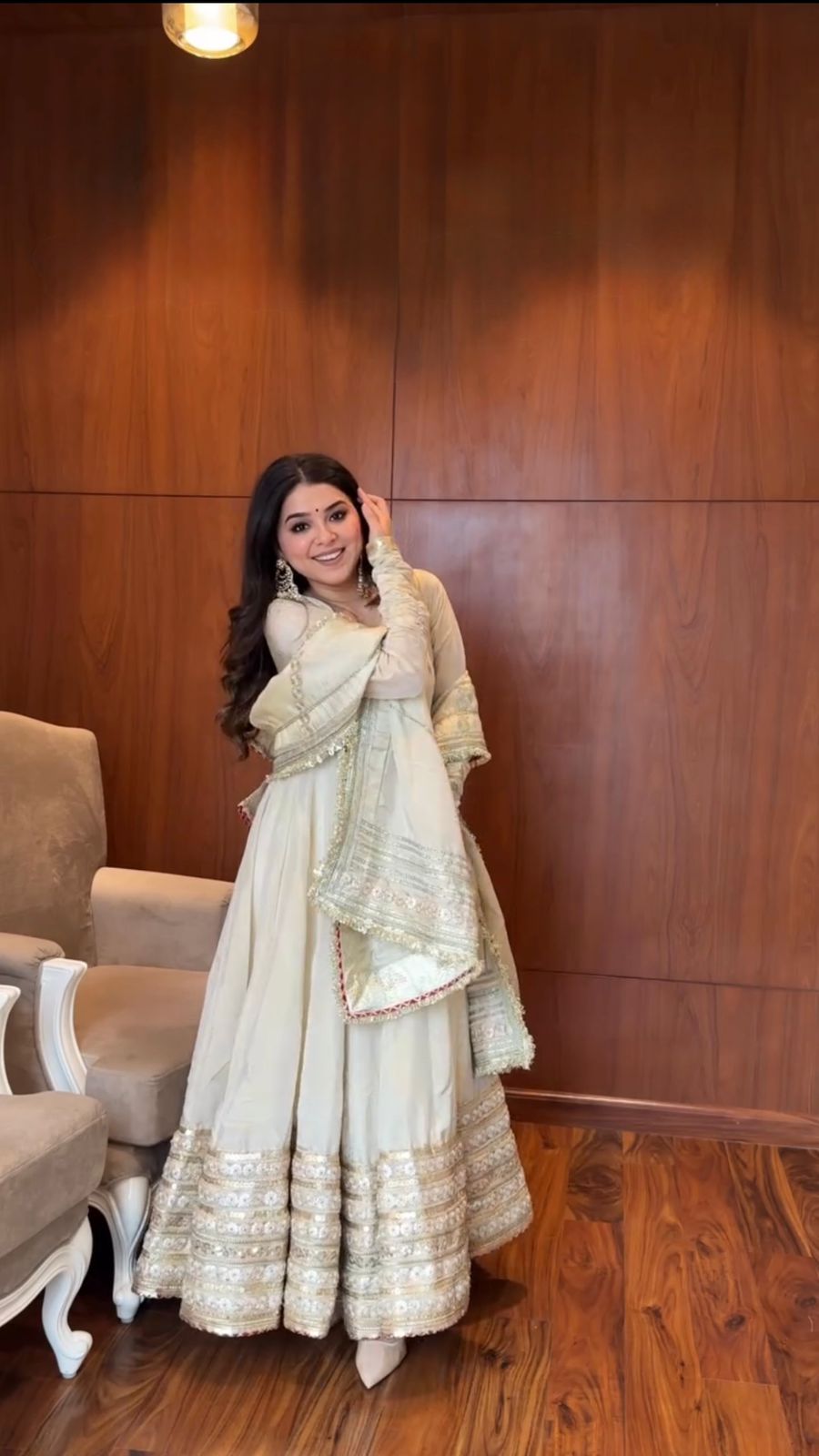 Festival Wear White Color Chinon Gown For Girls