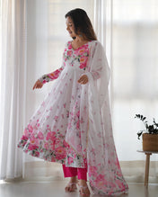 Festival Wear White Color Heavy Soft Organza Silk Gown For Girls