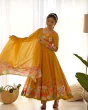 Festival Wear Yellow Color Soft Organza Silk Gown For Girls